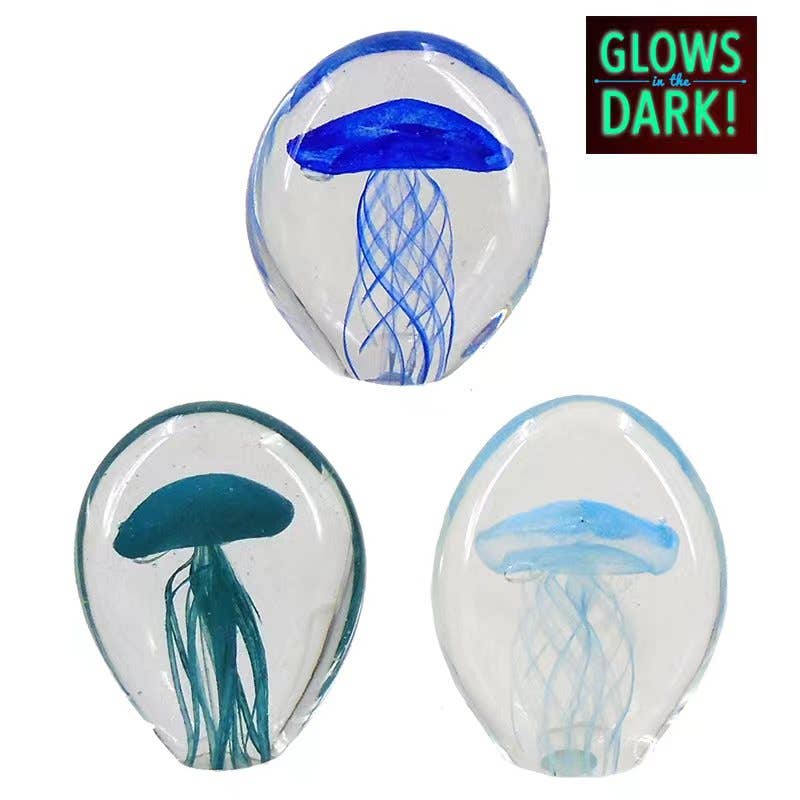 3" Glass Jellyfish - Glow in the Dark - 3 Assorted