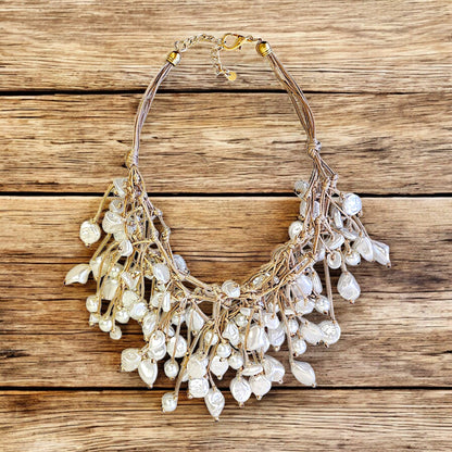 Modern Pearl Bib Necklace | Coastal | Leather | Boho | Fall
