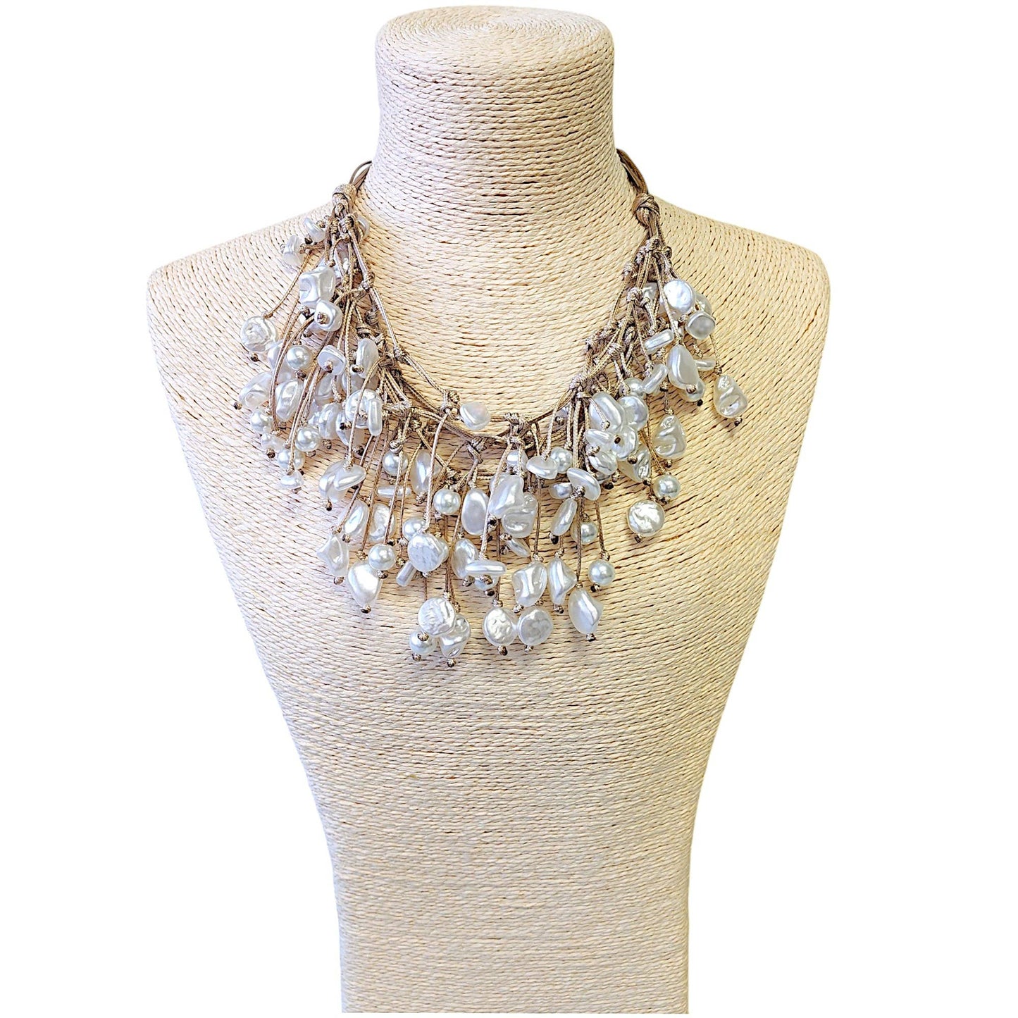 Modern Pearl Bib Necklace | Coastal | Leather | Boho | Fall