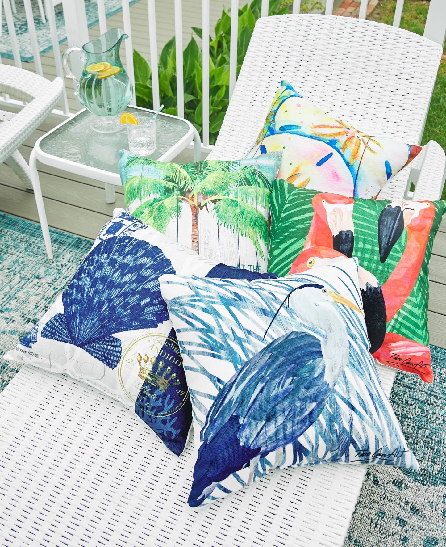Coastal Blue Heron Bird Indoor/Outdoor Throw Pillow