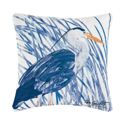 Coastal Blue Heron Bird Indoor/Outdoor Throw Pillow