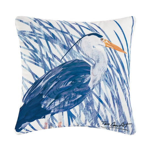 Coastal Blue Heron Bird Indoor/Outdoor Throw Pillow