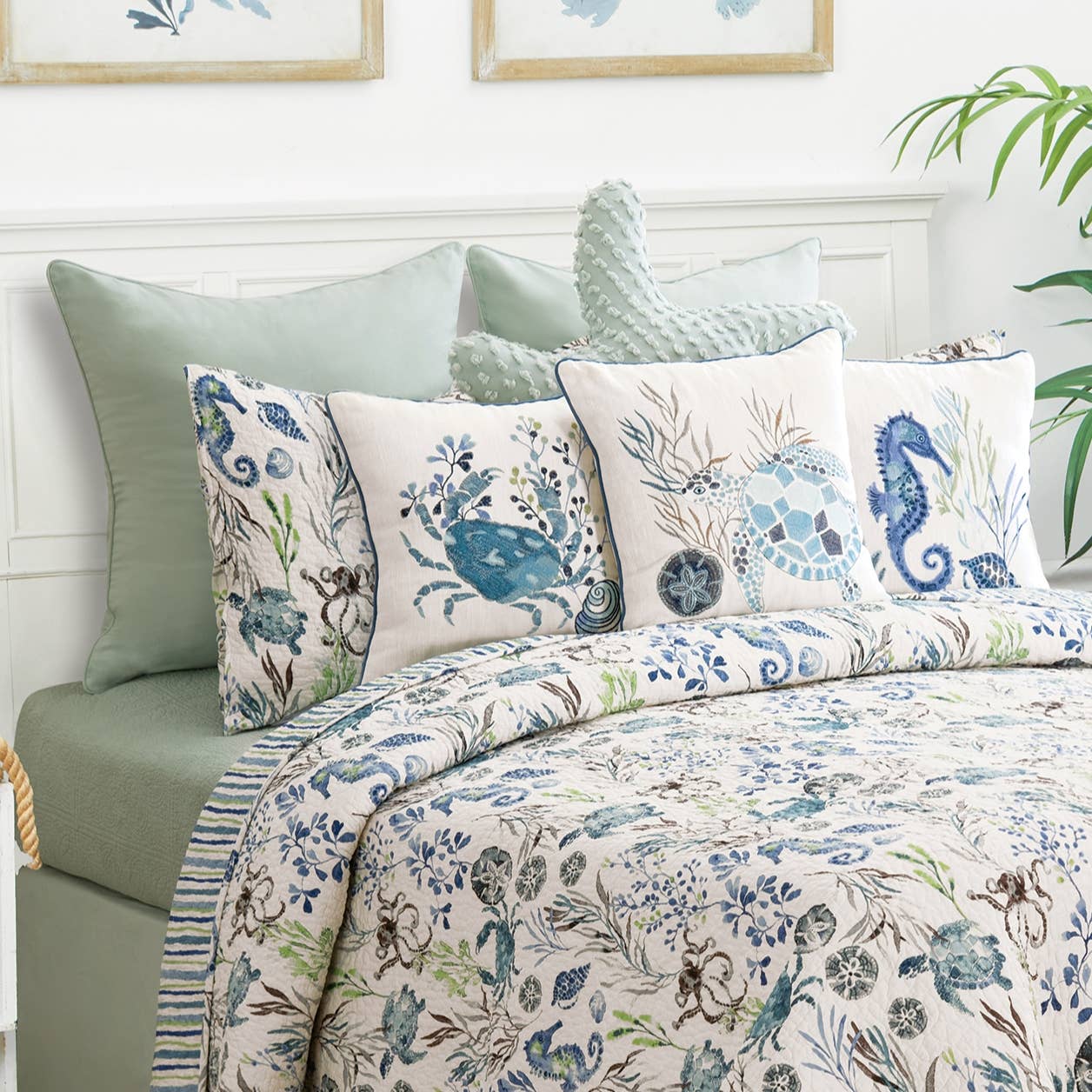Crab Crescent Bay Embroidered Throw Pillow