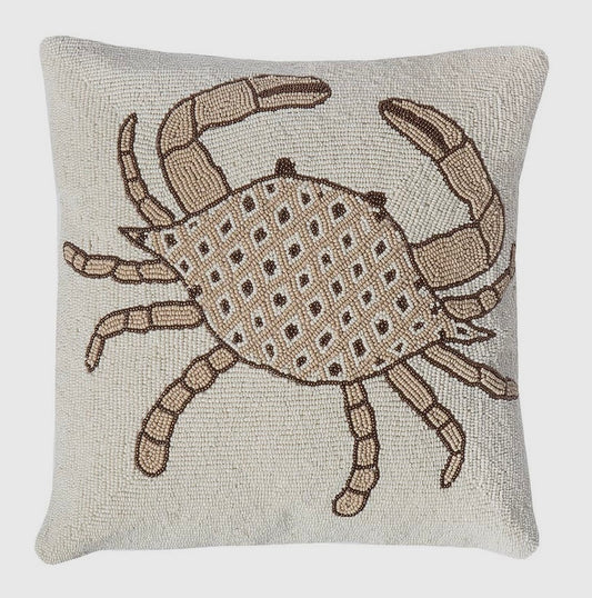 Natural Crab Hand Beaded Pillow