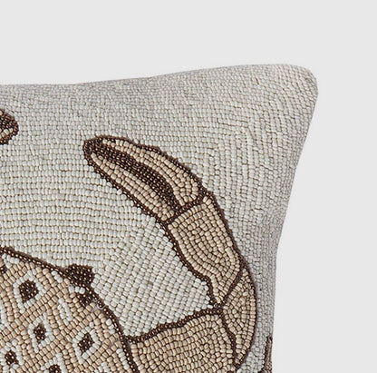 Natural Crab Hand Beaded Pillow