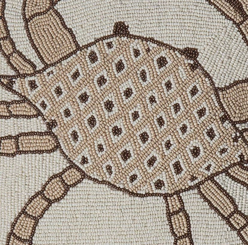 Natural Crab Hand Beaded Pillow