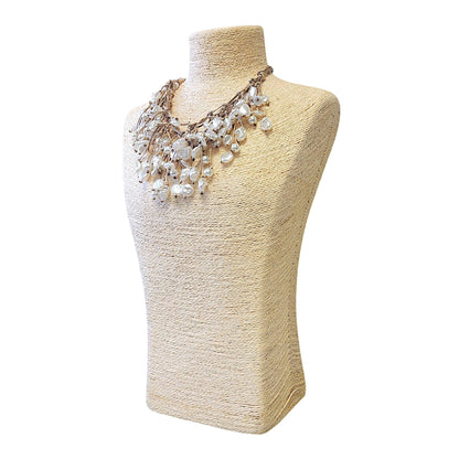 Modern Pearl Bib Necklace | Coastal | Leather | Boho | Fall