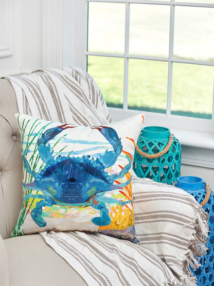 Coastal Blue Crab Indoor/Outdoor Throw Pillow
